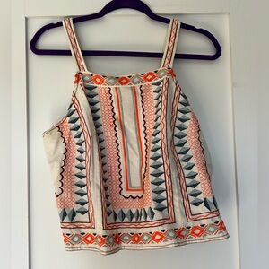 Anthropologie Orange and Blue Embroidered Camisole